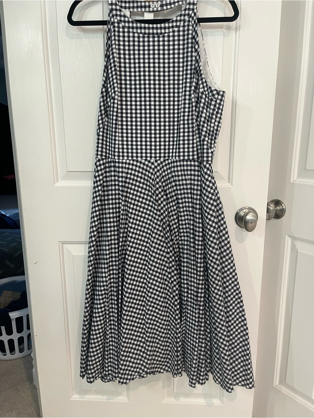 Eliza J Navy and White Gingham Midi Dress with belt